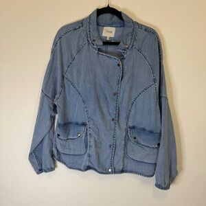 Royalty for Me Denim Jacket Womens LARGE Blue Embellished Lightweight Casual NWT
